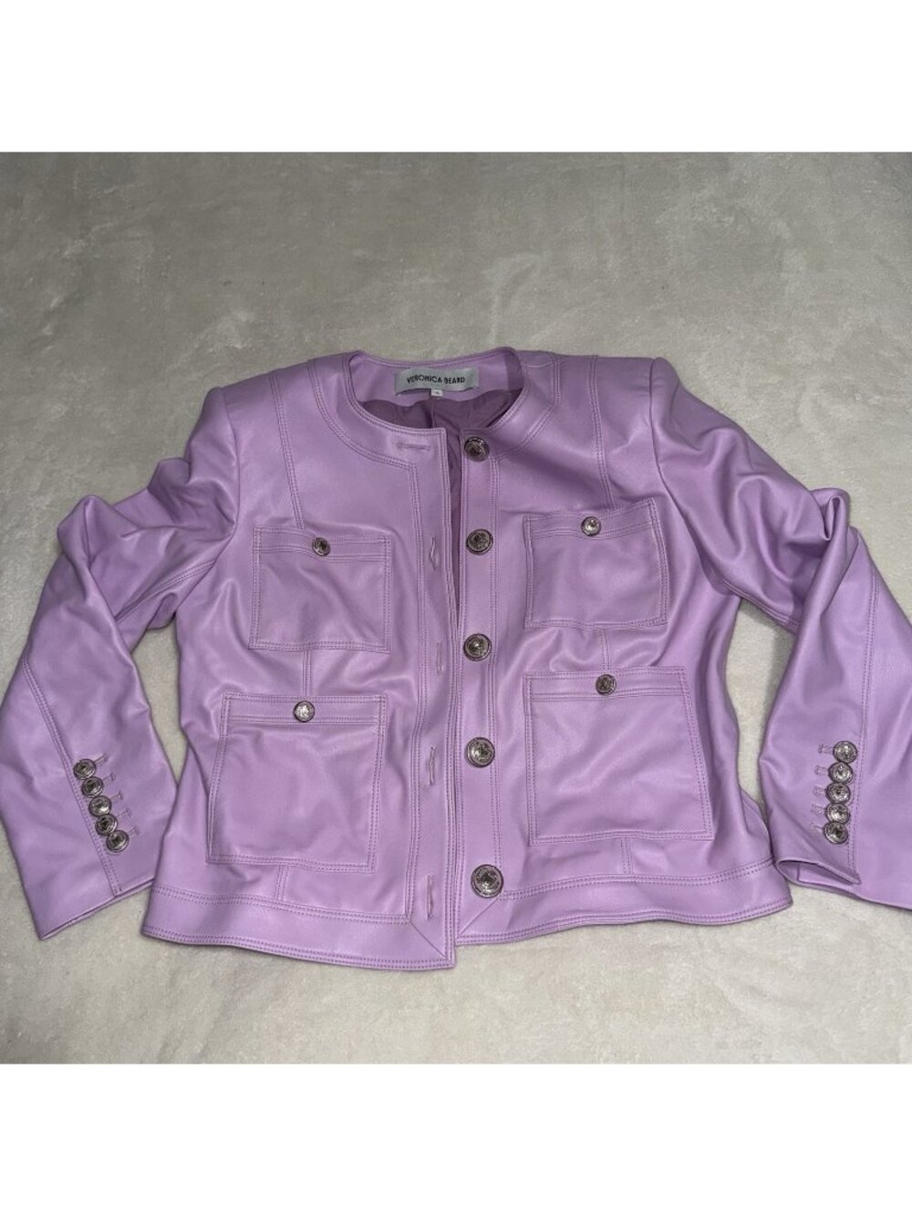 Veronica Beard Womens 10 Purple Vegan Leather Utility Jacket Button Blazer